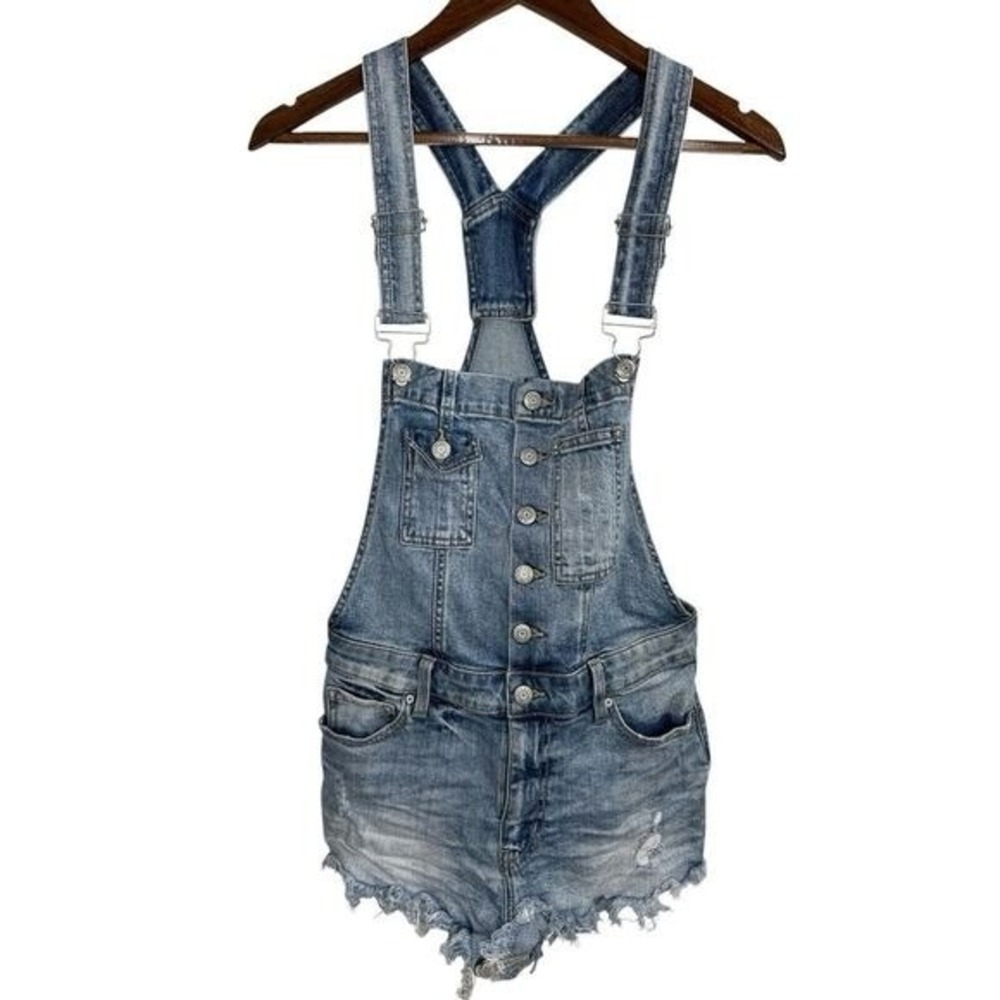 Eunina Elle Denim High Rise Shortall Size S Button Up Overalls